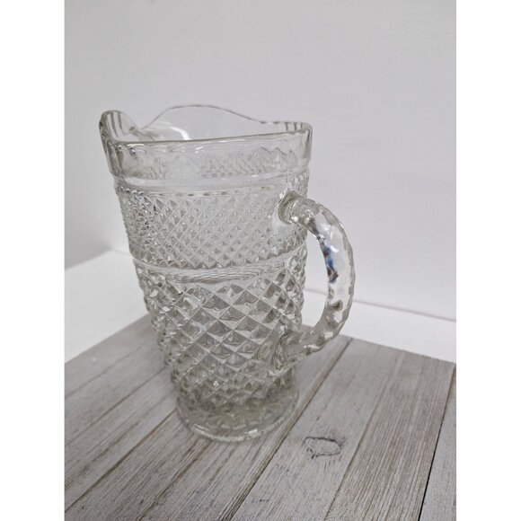 Anchor Hocking Wexford Pitcher #2 Clear Pressed Glass Diamond Point Vintage 9" - Picture 2 of 6